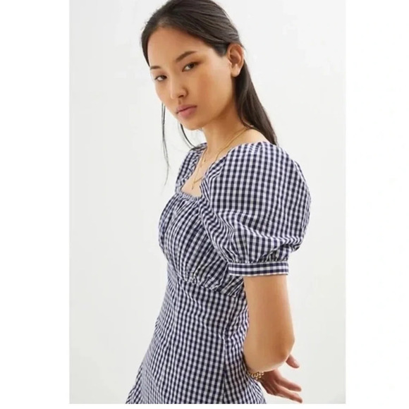 Anthropologie Forever that Girl Blue Plaid Gingham Puff Sleeve Mini Dres… - Picture 3 of 9